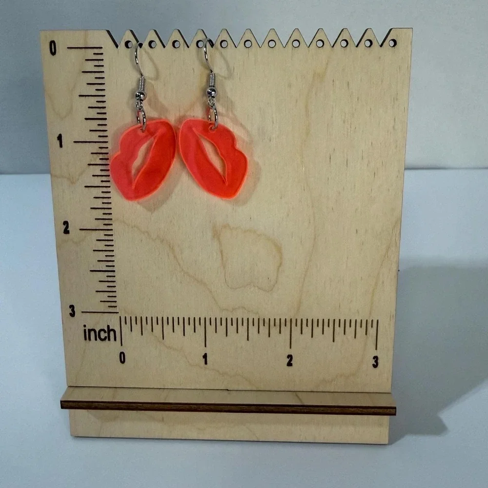Translucent Pink Acrylic Lip Shaped Dangle Earrings -Statement Earrings -Novelty